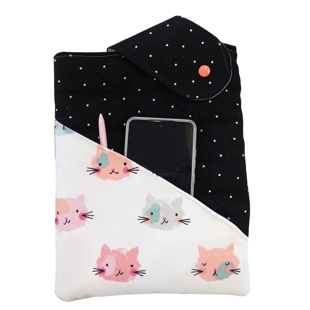 Cat Faced Book Sleeve: QUILTED / Padded Book Protector
